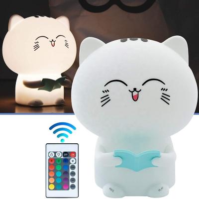 China 7 Colors Modern Animal Soft Silicone Cartoon Baby Nursery Lamp LED Night Light Cat LED USB Children With Remote Control for sale