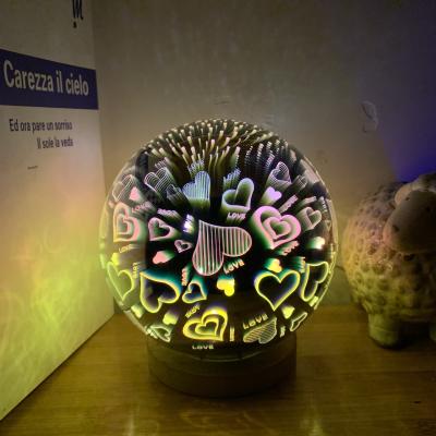 China New EUROPEAN Designed Decorative Meteor Firework Heart Light USB LED Table Lamp Bedroom Colorful Romantic Glass Atmosphere Lamp for sale