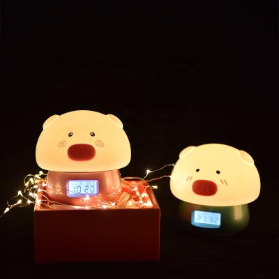 China Creative Night Light Desktop Night Light Clock Remote Control Pig Children Synchronize Alarm Clock for sale