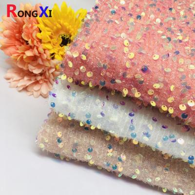 China RXF2192 Sequin Velve tMulticolor Sequin Fabric  Crystal Customizable Medium Weight for sale