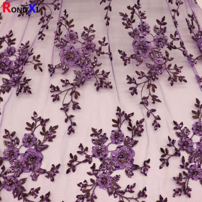 China RXF1666 Embroidered Beaded Mesh Fabric Customizable Woven Lightweight for sale