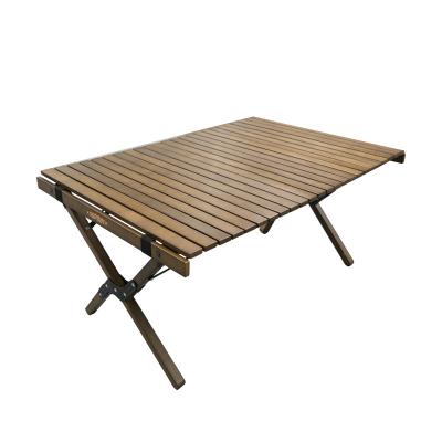 China MKCAMP Wood Foldable Omelet Table Outdoor Foldable Pattern Brown Beech Wood Picnic Table Camping Chair With Side Table for sale