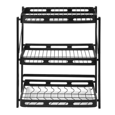 China Multifunctional Stainless Steel Kitchen Dish Storage Rack Space Metal Folding Shelf Dish Drainer for sale