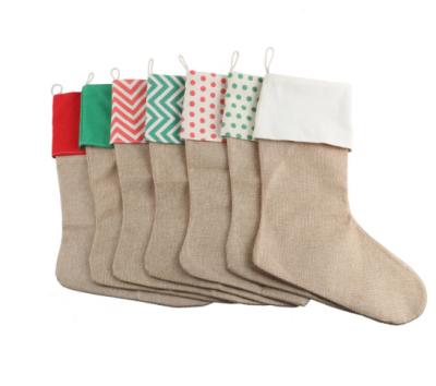 China Linen+cotton Plain Christmas Decoration Christmas Stocking Canvas Size Custom In Stock for sale