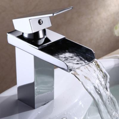 China Thermostatic Faucets NEW Chrome Polished Waterfall Basin Faucet Bathroom Basin Sink Set Deck Mounted for sale