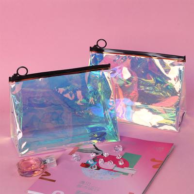 China NATIONAL Holographic Makeup Pouch Travel PVC Clear Transparent Cosmetic Bags Wholesale for sale