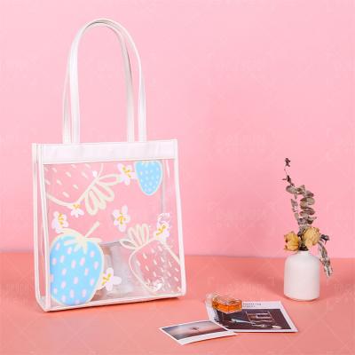 China Best Selling Durable Tote Bag Women Clear PVC Duffel Bag Customized by Pink Transparent Handle Bags for sale