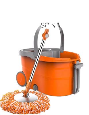 China Work-saving magic mop bucket workable with two wheels and bucket outlet hole cleaning bottle hands squeezing style for sale