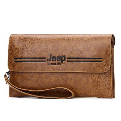 China Brown Waterproof Custom PU Leather Anti Theft Long Wallet Men Hand Blocking Pure Leather Wallet For Man With Hand Belt for sale