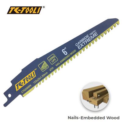 China Faster Cuts with Less Vibration in Nail-Embedded Carbide Recip Wood Blade for Wood Nail-Driving 6TPI for sale