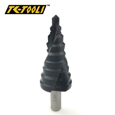 China Metal Sheet Drilling Hole HSS Step Drill Spiral Groove TiTAIN Coated for sale