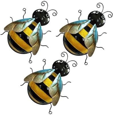 China Bee Wall Art Decor 3D Wall Art Sculpture Hanging Glass Insect Hanging Home Decor Dekoration Handmade Metal for sale