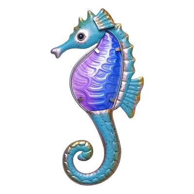 China Art Decor Amazon hot sale 3d wall decor metal with glass wall hanging seahorse ocean theme coastal and nautical decoration for sale