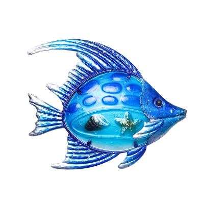 China Art Decor Amazon Hot Sell 3d wall decor metal with glass wall hanging fish ocean theme coastal and nautical decoration for sale