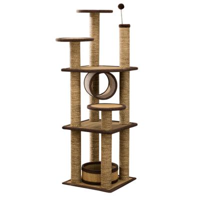 China Sustainable Wholesale Luxury 5 Tier Climbing Frame Cat Tower Housing Cat Toys Happy Pet Cat Tree for sale