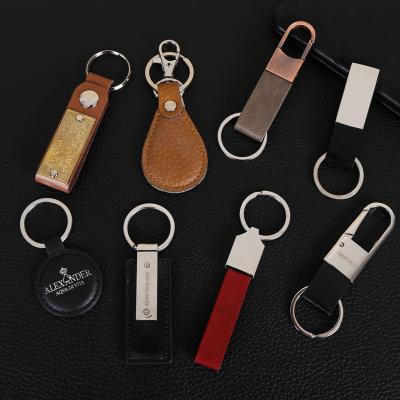 China Laser Engraving Logo/Printing Epoxy Custom Leather Keychain Real Leather Keyring Logo PU Leather Keychain for sale