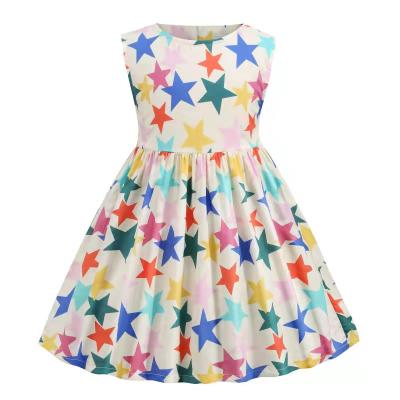 China Factory wholesale washable toddler girls summer dress fashion o-neck cartoon printed sleeveless princess dress for kids for sale