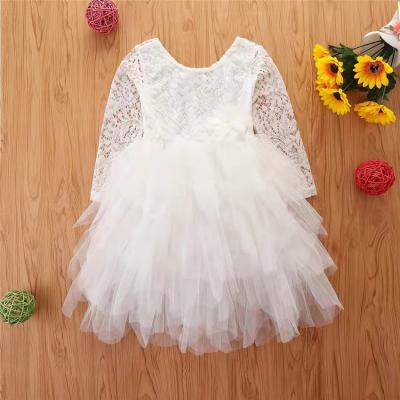 China New Fashion Washable Baby Girls Princess Dress Boutique Long Sleeve O-Neck Mesh Lace Mesh Birthday Dress Girls Dress for sale