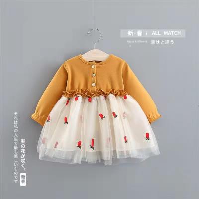 China Factory wholesale washable toddler girls long sleeve princess dress fashion o-neck patchwork mesh autumn spring dress for kids for sale