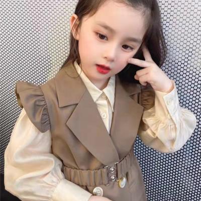 China New Fashion Breathable Debut Girls Spring Sleeveless Autumn Dress Boutique Turn-Down Collar Princess Dress With Belt for sale