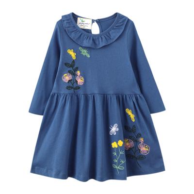 China Washable Europe and American Hot Selling Girls Fall Dress Fashion 100% Cotton Long Sleeve Dress for Kids 2-7T for sale