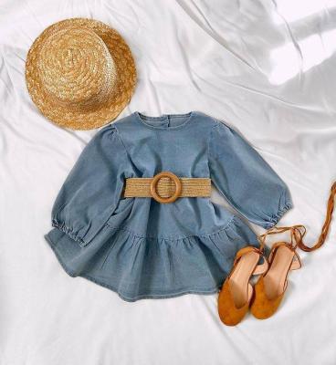 China Casual Newcomers Debut Girls Spring Autumn Dress Fashion Long Sleeve Denim Princess Dress With Belt for sale