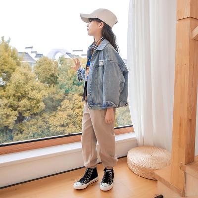 China Fashion girls autumn denim coat +khaki casual long pants+long sleeve plaid shirt teen girls autumn clothes for sale