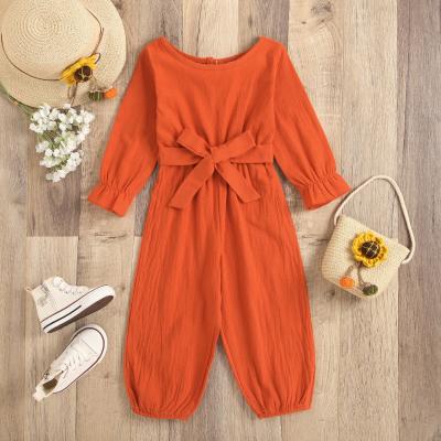 China Breathable Europe and American Girls Autumn Solid Overalls Long Sleeve Troller Long Pants Overalls with Belt for sale