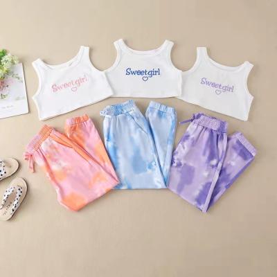 China ENGLAND STYLE New Fashion Debut Girls Summer Clothing Set Boutique Letter Printed Sleeveless Pullover Top + Casual Long Pants 2pcs Set for sale