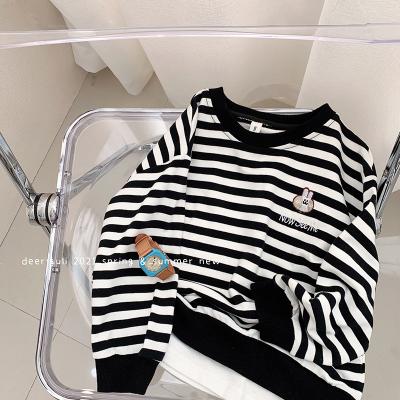 China New Fashion Breathable Baby Girls Spring Autumn Hoodie Boutique Striped Long Sleeve O-Neck Sweater For Kids for sale