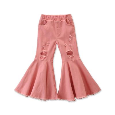 China Hot Selling Breathable Baby Girls Denim Pants Boutique Fashion Pink Ripped Rocket Jeans For 1-6years Kids for sale