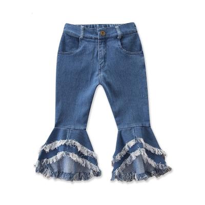 China Amazon Breathable Hot Selling Baby Girls Spring Spring Pants Fashion Tassel Flared Jeans For 2-7years Kids for sale