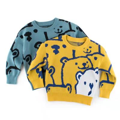 China new fashion Anti-wrinkle toddler boys autumn sweater boutique o-neck cartoon printed knit sweater for kids 1-9T for sale