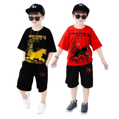 China New Fashion Casual Summer Kids 2 Pieces Boys Clothing Set Short Sleeves T-shirt+Casual Pants For Kids Hip Hop Suit for sale