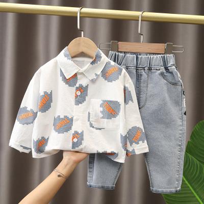 China New Fashion Casual Boys Fall Clothing Suit Long Sleeve Shirt+Long Jeans 2 Piece Set For 1-5years Kids for sale