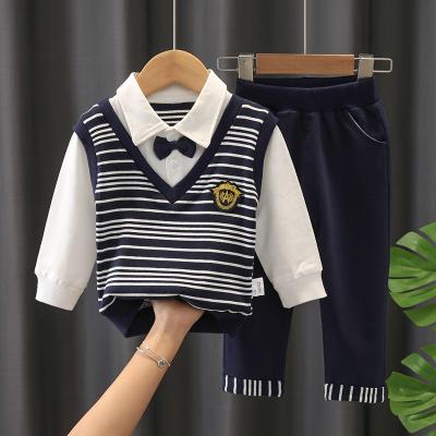 China New fashion casual boys spring British autumn gentleman suit turn-down collar casual stripe set for kids for sale