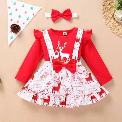 China Breathable Hot Sale Infant Baby Clothing Set Fashion O-Neck Long Sleeve Xmas Christmas Printed Top + 2piece Skirt Set For Newborn Babies for sale