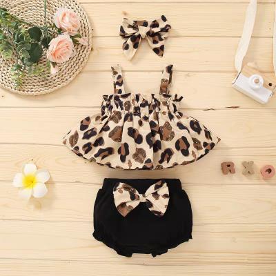 China Amazon Selling Summer Babies Clothing Set Infant Leopard Warm Breathable Fashion Top+Shorts Pants+Headband 3piece Sleeveless Set For Babies for sale