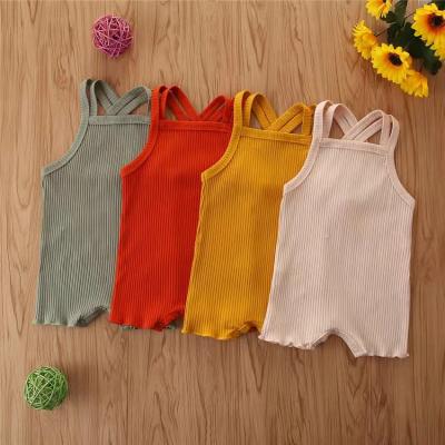 China Factory Wholesale 95% Cotton Infant Fashion Casual Sleeveless Solid Pleated Rompers For Newborn Baby for sale