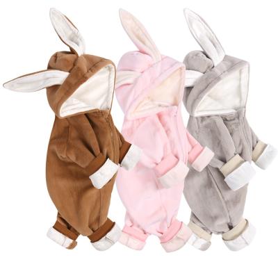 China 100% Polyester New Fashion Baby Winter Overalls Boutique Plush Thickening Rabbit Ears Infant Rompers For Newborn Baby for sale