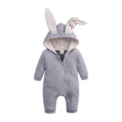 China Hot Amazon Sale 95% Cotton Baby Rompers Newborn Boutique Big Eared Rabbit Zipper Hoodies Romper For Infant Baby for sale