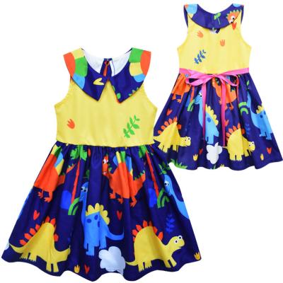 China Washable hot sale summer toddler girls dress dinosaur printed sleeveless princess dress for girls for sale