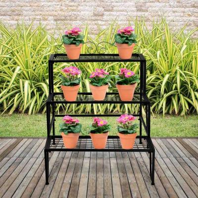 China Idyllic Creative Multilayer Indoor Wrought Iron Flower Rack Floor Plant Rack for sale