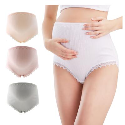 China Postpartum Women's Bump Lace Pregnancy High Waist Panties Breathable Maternity Cotton Underwear Plus Size Underwear Pregnant Panties for sale