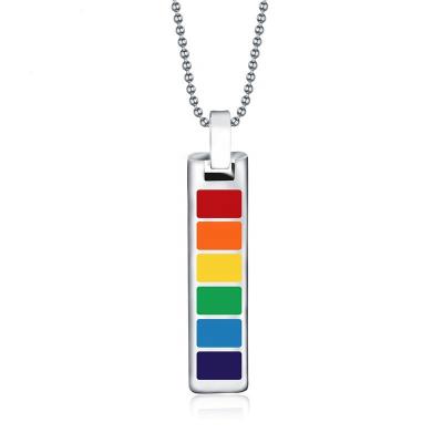 China LGBT Professional Custom Design Rainbow Rectangular LGBT Pride Jewelry Necklace Pendant Gay Gift for sale