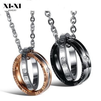 China Delicate Stainless Steel Zircon Double Circle Pendant Necklace for sale