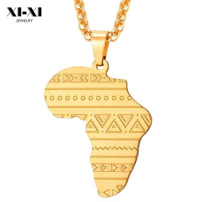 China High Quality 18K Gold Stainless Steel African Continent Map Pendant Necklace for sale