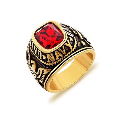 China Fashion 18K Plated Red Gold Gemstone Stainless Steel Casting Rings for sale