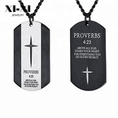 China Religious Proverbs Verse 4:23 Bible Verse Stainless Steel Dog Tags Cross Pendant Necklace For Men for sale