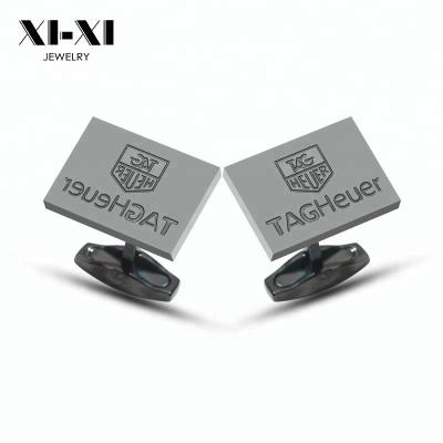 China Custom Engraved Stainless Steel Letter Rectangle Black Cufflinks for sale